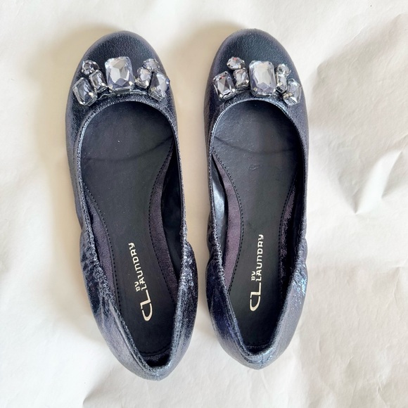 CL by LAUNDRY Blue Metallic Jeweled Rhinestones Ballet Flats Women's Size 7 - Picture 3 of 7